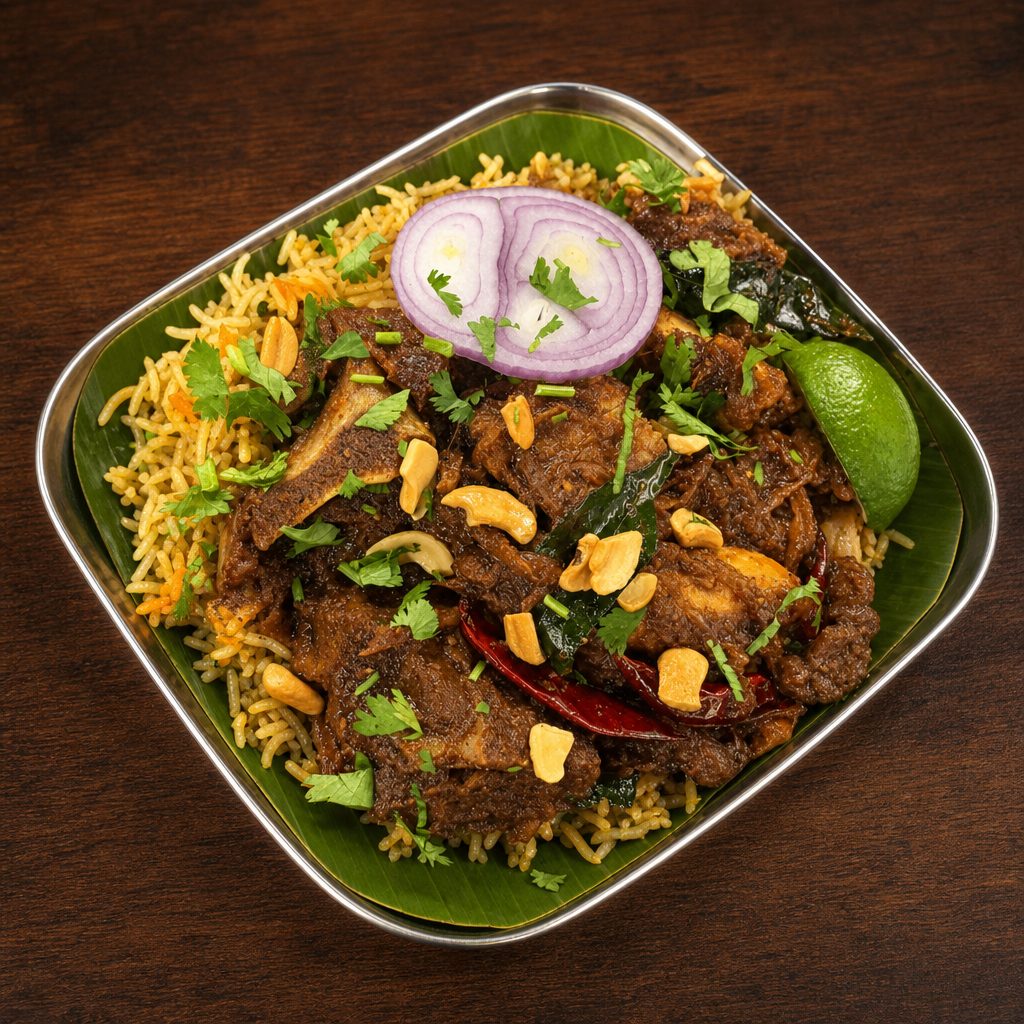 Mutton Ghee Roast Biryani.